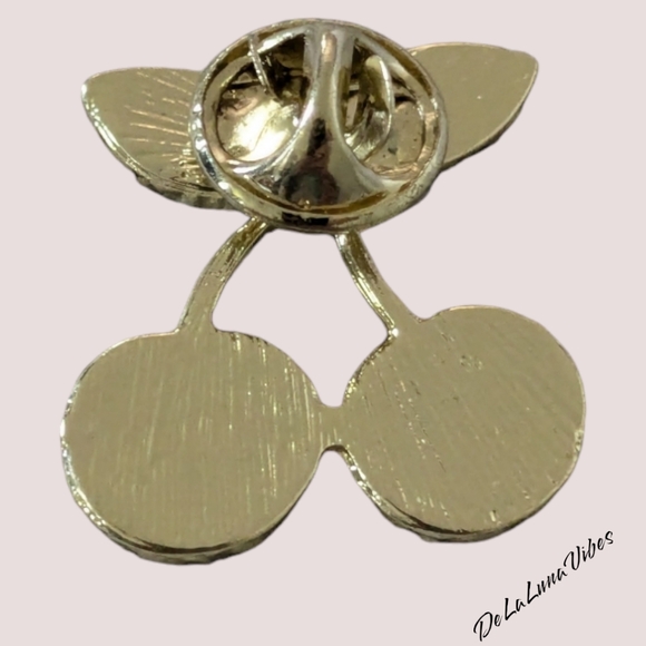 3/$12 NEW Sweetheart Cherry Enamel Pin. Red with Hearts. - Picture 4 of 4